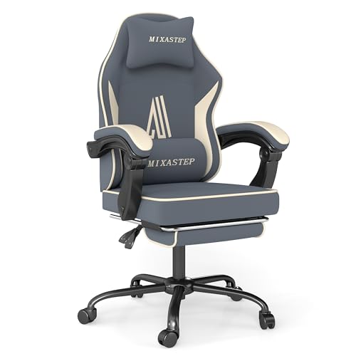 NSMAZXO Gaming Stuhl mit Fußstütze Ergonomisch mit Kopfstütze& Lendenkissen-Bürostuhl mit Premium- Technikstoff&130kg Tragfähig für Esports/Homeoffice/Zocken (Erwachsene/Jugendliche/Kinder) von NSMAZXO
