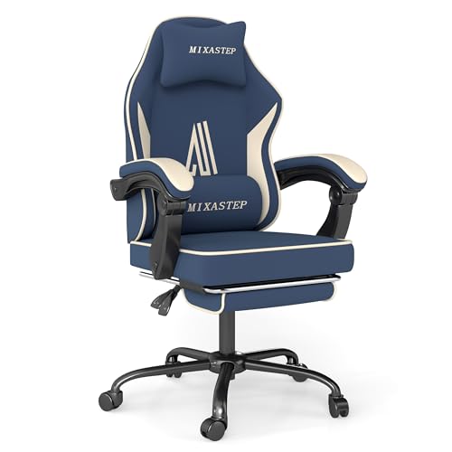 NSMAZXO Gaming Stuhl mit Fußstütze Ergonomisch mit Kopfstütze& Lendenkissen-Bürostuhl mit Premium- Technikstoff&130kg Tragfähig für Esports/Homeoffice/Zocken (Erwachsene/Jugendliche/Kinder) von NSMAZXO
