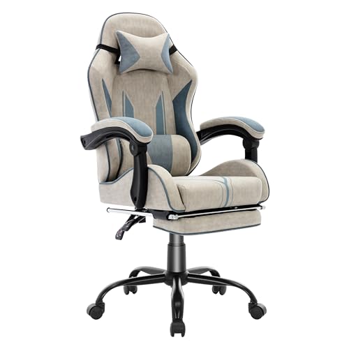 NSMAZXO Gaming Stuhl mit Fußstütze Ergonomisch mit Kopfstütze& Lendenkissen-Bürostuhl mit Premium- Technikstoff&130kg Tragfähig für Esports/Homeoffice/Zocken (Erwachsene/Jugendliche/Kinder)-Grau von NSMAZXO