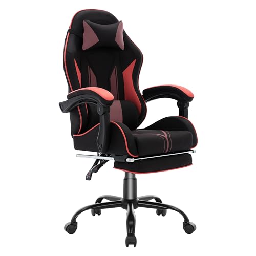 NSMAZXO Gaming Stuhl mit Fußstütze Ergonomisch mit Kopfstütze&Lendenkissen-Bürostuhl mit Premium-Technikstoff&130kg Tragfähig für Esports/Homeoffice/Zocken (Erwachsene/Jugendliche/Kinder)-Schwarz von NSMAZXO