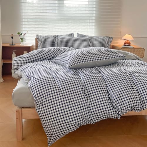 NSNLGSGC Marineblaues Gingham-Bettwäsche-Set für Doppelbett, dunkelblaues Raster, einfaches geometrisches quadratisches Muster, Bettdeckenbezug, weiche Karierte Gewaschene Mikrofaser-Bettwäsche (2 NSNLGSGC Marineblaues Gingham-Bettwäsche-Set für Doppelbett, dunkelblaues Raster, einfaches geometrisches quadratisches Muster, Bettdeckenbezug, weiche Karierte Gewaschene Mikrofaser-Bettwäsche (2 von NSNLGSGC