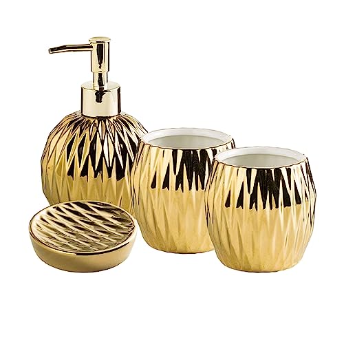 Handseifenspender, /Keramik-Badezimmer-Zubehör-Set, komplettes Badezimmer-Set, moderne Badezimmer-Dekoration, Badezimmer-Organizer Accesorios Para Baños-Gold-4 Set(Gold,4 set) von NSNYDNZ