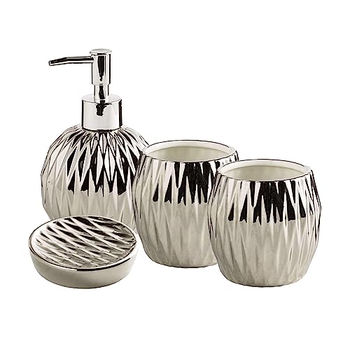 Handseifenspender, /Keramik-Badezimmer-Zubehör-Set, komplettes Badezimmer-Set, moderne Badezimmer-Dekoration, Badezimmer-Organizer Accesorios Para Baños-Gold-4 Set(Silver,4 set) von NSNYDNZ