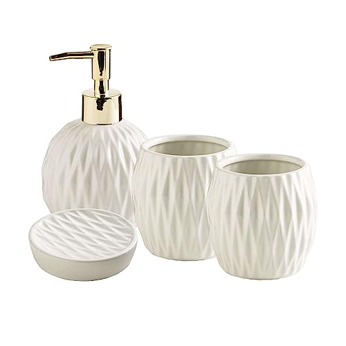 Handseifenspender, /Keramik-Badezimmer-Zubehör-Set, komplettes Badezimmer-Set, moderne Badezimmer-Dekoration, Badezimmer-Organizer Accesorios Para Baños-Gold-4 Set(White,4 set) von NSNYDNZ