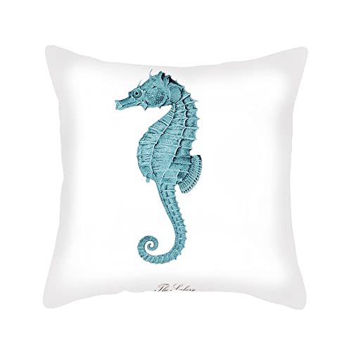 Herbstdeko, Kissenbezüge, 40 cm x, Seesternblau, unsichtbarer Reißverschluss, Sofakissen, Outdoor-Kissen, Gartenkissen, dekorative Kissen, quadratischer Kissenbezug(Blue Seahorse,45 x 45 cm) von NSNYDNZ