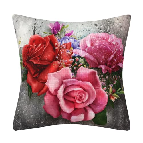 Herbstdeko, Kissenbezüge, 40 cm x, dunkelgrau, rosa, unsichtbarer Reißverschluss, Sofakissen, Outdoor-Kissen, Gartenkissen, dekorative Kissen, quadratischer Kissenbezug(Dark Gray Pink,(45x45cm)) von NSNYDNZ