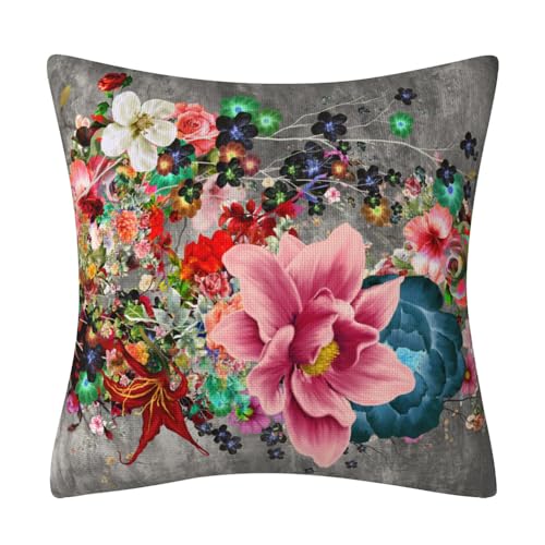 Herbstdeko, Kissenbezüge, 40 cm x, dunkelgrau, rosa, unsichtbarer Reißverschluss, Sofakissen, Outdoor-Kissen, Gartenkissen, dekorative Kissen, quadratischer Kissenbezug(Gray Red Floral,50 x 50 cm) von NSNYDNZ