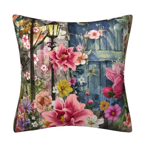 Herbstdeko, Kissenbezüge, 40 cm x, dunkelgrau, rosa, unsichtbarer Reißverschluss, Sofakissen, Outdoor-Kissen, Gartenkissen, dekorative Kissen, quadratischer Kissenbezug(Retro Blue Pink,50 x 50 cm) von NSNYDNZ