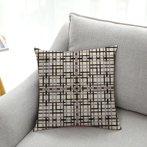 Herbstdeko, Kissenbezüge, 50 cm x, geometrische blaue, unsichtbarer Reißverschluss, Sofakissen, Outdoor-Kissen, Gartenkissen, dekorative Kissen, quadratische(Brown Black Grid,(45x45cm)) von NSNYDNZ