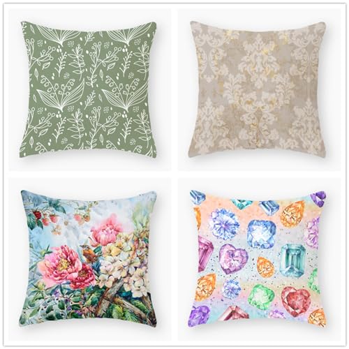 Herbstdeko, Kissenbezüge, Retro-Graudruck, Outdoor-Kissen, quadratische Sofakissen, Gartenkissen, Outdoor-Kissenbezüge, Schlafzimmer, Büro, Auto, dekorative, 60 cm x(Green Pink Floral,(45x45cm)) von NSNYDNZ
