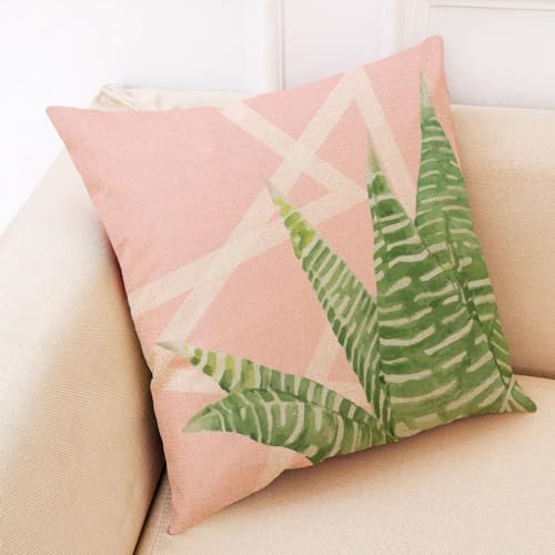 Herbstdeko, Kissenbezüge, grüne Pflanze, rosa Outdoor-Kissen, quadratische Sofakissen, Gartenkissen, Outdoor-Kissenbezüge, Schlafzimmer, Büro, Auto, dekorative, 40 cm x(Green Plant Pink,(40x40cm)) von NSNYDNZ