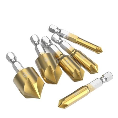 Senkbohrer-Set, 6-teiliges 6/8/9/12/16/19 mm HSS-Senker-Bohrer-Set for Holz und Metall, Schnellwechsel-Bit-Werkzeug, Sechskant-Fase-Werkzeug-Set(6pcs) von NSNYDNZ