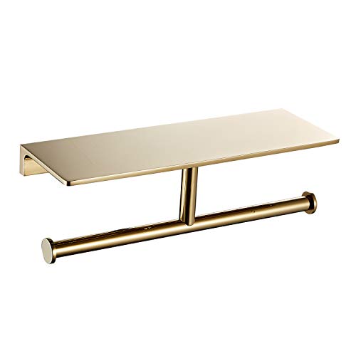 NSODOO Doppelrollen-Toilettenpapierhalter mit Ablage aus massivem Messing und erstklassigem Papiertaschentuchspender im Hotelstil, verschonte Aufbewahrung, Poliertes Gold-Finish NSODOO Doppelrollen-Toilettenpapierhalter mit Ablage aus massivem Messing und erstklassigem Papiertaschentuchspender im Hotelstil, verschonte Aufbewahrung, Poliertes Gold-Finish von NSODOO