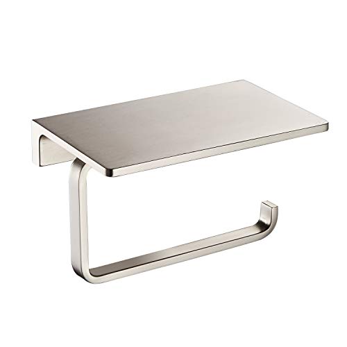 NSODOO Toilettenpapierhalter für Badezimmer aus massivem Messing und gehobenem Hotelstil Tissue-Rollenhalter mit Handyaufbewahrung Nickel-Bürsten-Finish von NSODOO
