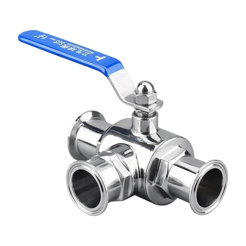 NSPKZXTTGF 2.5"(63mm) Ferrule 77.5mm Tri Clamp Three Way Ball Valve for Homebrew T-Type Ball Valve with Blue Locking Handle SS304 von NSPKZXTTGF