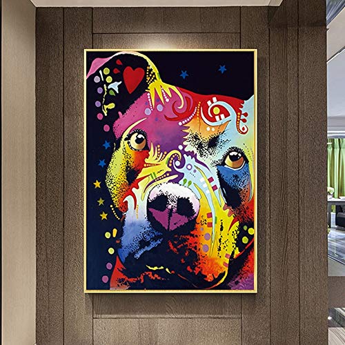 NSRJDSYT Abstrakte Hund Wandkunst nachdenklich Pitbull Krieger Heart Leinwand Malerei Poster drucken Wandkunst Bild Wohnzimmer Dekor Cuadros 50x70cm Rahmenlos von NSRJDSYT