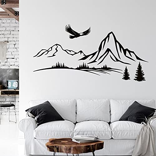 NSRJDSYT Berge mit Bäumen und Adler Wandtattoo Kiefern Berge Vinyl Aufkleber Landschaft Wandkunst Dekoration Wohnzimmer 109x54cm von NSRJDSYT