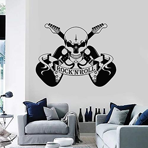 NSRJDSYT Cooler Stil Wandtattoo Scary Skull Musik Rock'n'Roll E-Gitarre Wandbild Teenager Schlafzimmer Musikstudio Dekor Vinyl Aufkleber 57x72cm von NSRJDSYT