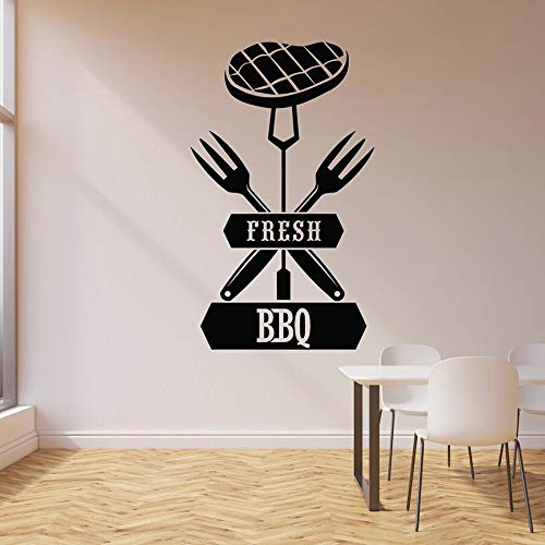 NSRJDSYT Frische BBQ Wandtattoo Fleisch Rindfleisch Gabeln Grill Menü Steakhouse Innendekor Vinyl Fenster Aufkleber Wandbild Schriftzug 57x94cm von NSRJDSYT