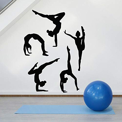 NSRJDSYT Gymnastik Silhouette Wandtattoo Turner Sportler Sportler Mädchen Schlafzimmer Fitnessstudio Tanzraum Innendekor Vinyl Aufkleber Wandbild 57x75cm von NSRJDSYT