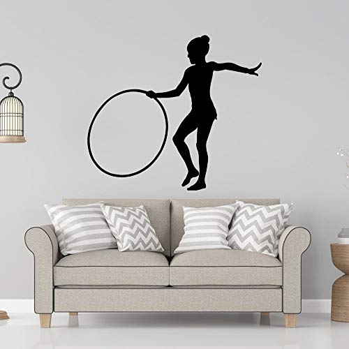 NSRJDSYT Junges Mädchen, das Hula Hoop Wandaufkleber-Aufkleber-Hochzeitsaufkleber-Gymnastik-Wandkunst-Dekoration spielt 46x42cm von NSRJDSYT