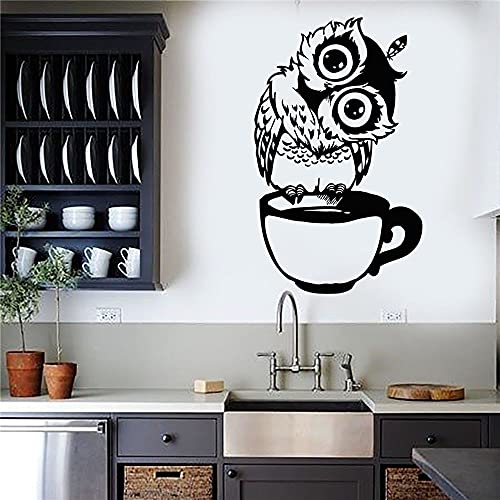 NSRJDSYT Lustige Cartoon Eule Tasse Tee Kaffee Vinyl Wandtattoo Für Küche Aufkleber Wohnkultur Wohnzimmer Esszimmer Wandaufkleber 45x74cm von NSRJDSYT