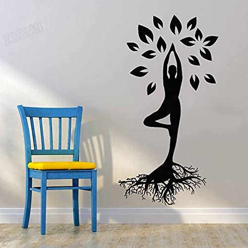 NSRJDSYT Mädchen Baum Blätter Wurzeln Vinyl Wandtattoo Yoga Klassenzimmer Entspannen Wandaufkleber Für Fitness Center Schlafzimmer Dekoration 57x107cm von NSRJDSYT