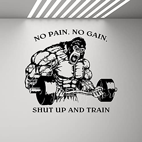 NSRJDSYT No Pain No Gain Halt die Klappe und trainiere Home Gym Wandtattoo Poster Motivation Zitat Vinyl Aufkleber Bodybuilding Fitness Dekor 61x54cm von NSRJDSYT