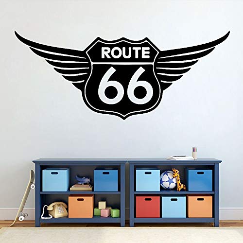 NSRJDSYT Route 66 Zeichen Flügel Wandtattoo für Wohnkultur Garage Compute Fly Route 66 Nummer Straße Auto Fenster Wandaufkleber Vinyl Wandbild 135x57cm von NSRJDSYT