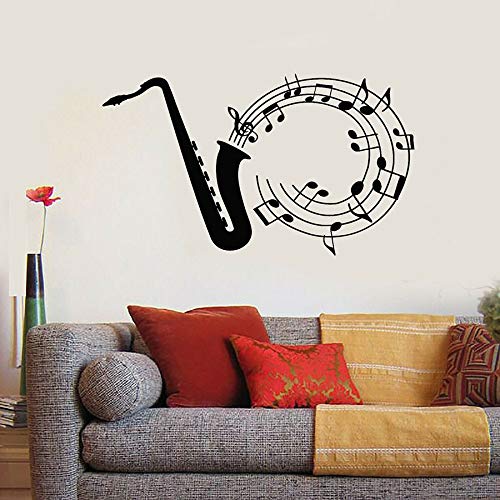 NSRJDSYT Saxophon Wandtattoo Jazz Blues Notizen Musik Vinyl Wandaufkleber Fenster Glas Wandkunst Schlafzimmer Musikstudio Innendekor 74x124cm von NSRJDSYT