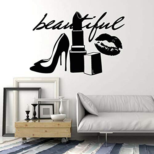 NSRJDSYT Schöne modische Lippenstift Schuhe Wandaufkleber für Mädchen Zimmer Vinyl Wandtattoo Schriftzug Beauty Salon Schlafzimmer Dekor 62x42cm von NSRJDSYT