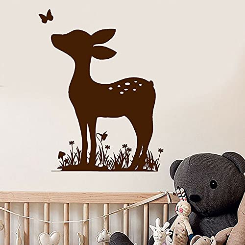 NSRJDSYT Tier Wandtattoo Nette Rehkitz Kinderzimmer Babyzimmer Kinder Mädchen Schlafzimmer Wohnkultur Vinyl Aufkleber Rasen Schmetterling Wandbild Art 75x97cm von NSRJDSYT