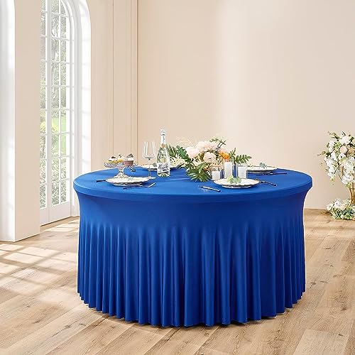 NSSONBEN 1-Pack 122cm Royal Blau runde Tischdecke für runde Tische Stretch Faltenfreie Spandex Royal Blau Tischdecke für Geburtstag Babydusche Party Hochzeit Bankett von NSSONBEN