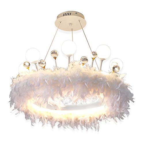 Kreativ Wohnzimmer Schlafzimmer Kristalllampe,Kinder's Raumlampe,Led Neu Nordic Romantische Federlampe,Feder Kronleuchter-Weiß. 60cm von NSXBY
