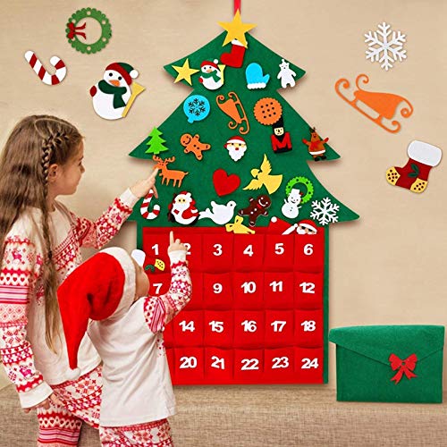NSXBY 28 Pacs Wandbehang DIY Weihnachtsbaum,Filz Weihnachtsbaum,Mit Kalender Tasche Home Tür Wanddekoration Für Kinder- von NSXBY