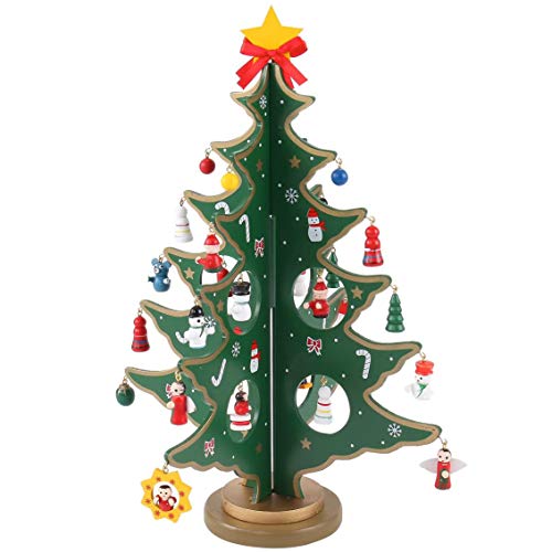 NSXBY Mini Holz Tischplatte Weihnachtsbaum,Klein Weihnachtsbaum Mit Bilderrahmen Ornamente Sterne Treetop DIY Xmas Tree Für Die Familie Kinder Desktop Dekor Geschenk- von NSXBY