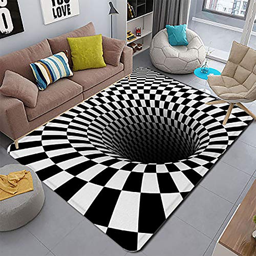 Optische Illusion Teppich Trap-effekt Bodenmatte Für Indoor Startseite Wohnzimmer Wohnheim 3d Lumpen Anti-schlittern Area Teppiche Schwarzweiß Fußmatte,Rechteck 3d Teppich-Eine 100x150cm(39x59inch) von NSXBY