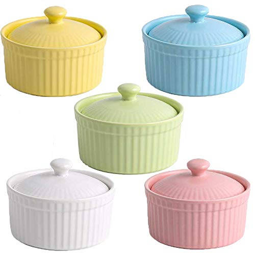 5er Set Soufflé Förmchen Mit Deckel, Creme Brulee Formen Aus Porzellan, 125ML Ofenfeste Förmchen Pastetenförmchen Backformen, Dessertschale Für Soufflé, Muffins, Cupcakes, Fondants Und Obst, Bunte von NSXIN