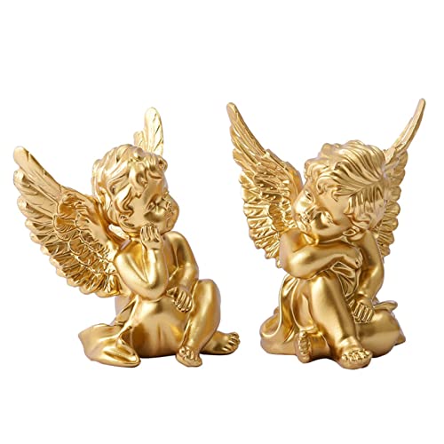 NSXIN 2er Set Engel Deko 3D Harz Engel Figur, Desktop Gold Engel Statue Engelfigur Handwerk mit Flügel, Home Dekorative Schutzengel Engelkind Kunstwerk (Gold) von NSXIN