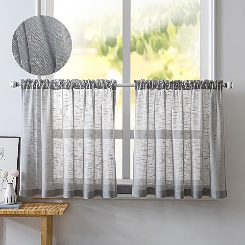 NSXIN 2er Set Scheibengardinen Halbtransparent Bistrogardine Gardinen Weiss Fenstervorhang Halb Küche Vorhänge Fensterschal für kleine Fenster Küche Wohnzimmer Landhaus (Grau,B 60 x H 60 cm) von NSXIN