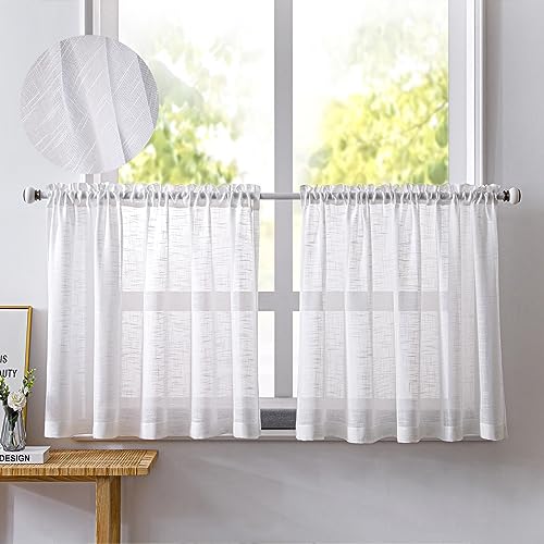 NSXIN 2er Set Scheibengardinen Halbtransparent Bistrogardine Gardinen Weiss Fenstervorhang Halb Küche Vorhänge Fensterschal für kleine Fenster Küche Wohnzimmer Landhaus (Weiß,B 60 x H 45 cm) von NSXIN