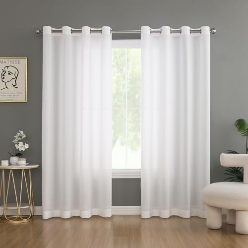 NSXIN 2er Set Sheer Voile Vorhang mit Ösen Halbtransparent Optik Gardine Vorhänge Transparent Luftig Durchsichtig Fensterschal Dekoschal für Schlafzimmer Wohnzimmer (Weiß,137 X 140cm(H x B)) von NSXIN