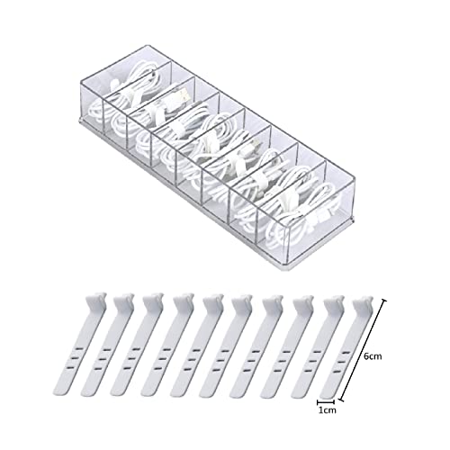 NSXIN Elektronischer Organizer Kabelmanagement Box mit Deckel und 10 Kabelbindern, Kunststoff Tragbarer Transparent Elektronikkoffer mit 8 Fächern für Bürobedarf Zubehör (25x8x4,5 cm (ohne Deckel)) von NSXIN