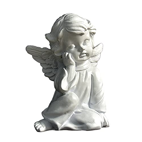 NSXIN Grabschmuck Engel Skulptur, Grabdeko Engel Massive Steinfigur aus Steinguss Wetterfest Steinfigur Sitzender Engel Für Rasendekorationen (Typ A) von NSXIN