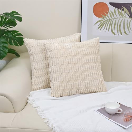 NSXIN Kordsamt Kissenbezug Weiche Gestreifter Kissenhülle 2er Set Dekorative Sofakissen, Couchkissen Moderne Zierkissenbezug Kuschelkissen für Schlafzimmer Wohnzimmer (40x40cm,Beige) von NSXIN