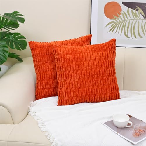 NSXIN Kordsamt Kissenbezug Weiche Gestreifter Kissenhülle 2er Set Dekorative Sofakissen, Couchkissen Moderne Zierkissenbezug Kuschelkissen für Schlafzimmer Wohnzimmer (40x40cm,Dunkelorange) von NSXIN