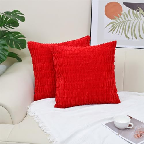 NSXIN Kordsamt Kissenbezug Weiche Gestreifter Kissenhülle 2er Set Dekorative Sofakissen, Couchkissen Moderne Zierkissenbezug Kuschelkissen für Schlafzimmer Wohnzimmer (40x40cm,Rot) von NSXIN