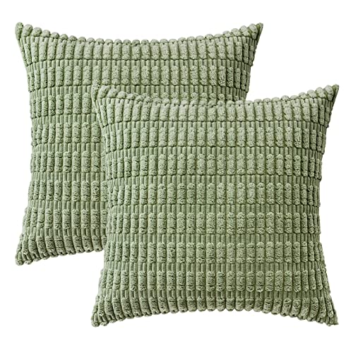 NSXIN Kordsamt Kissenbezug Weiche Gestreifter Kissenhülle 2er Set Dekorative Sofakissen, Couchkissen Moderne Zierkissenbezug Kuschelkissen für Schlafzimmer Wohnzimmer (50x50cm,Sojagrün) von NSXIN