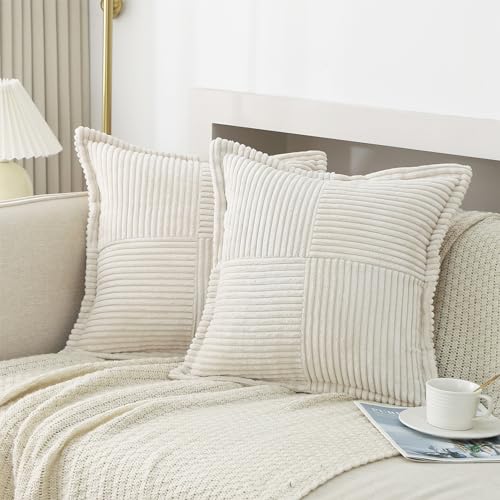 NSXIN Kordsamt Kissenbezug Weiche Kissenhülle 2er Set Dekorative Sofakissen Couchkissen Dekokissen Moderne Zierkissenbezug Kuschelkissen für Schlafzimmer Wohnzimmer (Beige,30x50cm) von NSXIN