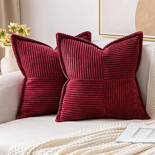 NSXIN Kordsamt Kissenbezug Weiche Kissenhülle 2er Set Dekorative Sofakissen Couchkissen Dekokissen Moderne Zierkissenbezug Kuschelkissen für Schlafzimmer Wohnzimmer (Burgunderrot,30x50cm) von NSXIN